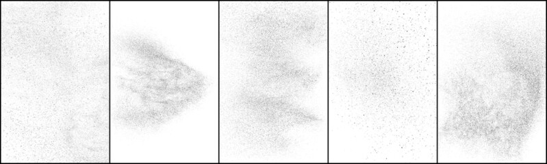 Set of distressed black texture. Dark grainy texture on white background. Dust overlay textured. Grain noise particles. Rusted white effect. Halftone vector illustration, Eps 10.