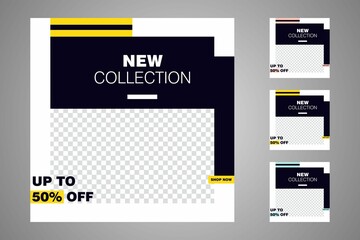 New set of editable minimal banner templates. Suitable for social media posts and web or internet ads. Vector illustration with photo college.