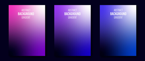 A set of modern trend gradient minimalistic posters, backgrounds, wallpaper. Northern Lights, Neon. Purple, violet, blue.