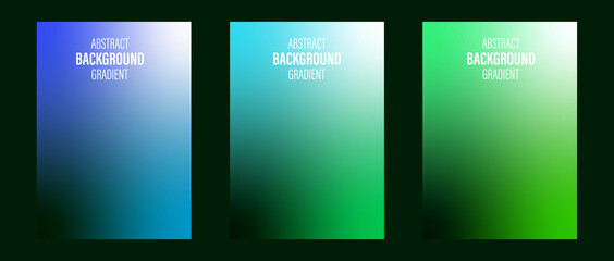 A set of modern trend gradient minimalistic posters, backgrounds, wallpaper. Northern Lights, Neon. Blue, green.