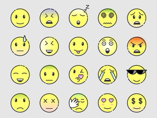 Emoji set, doodle emoticons, vector illustration.