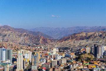 Fototapeta na wymiar City view of La paz. La Paz is the administrative capital of Bolivia. It was built in 1548 by Spanish captain Alonso de Mendoza.