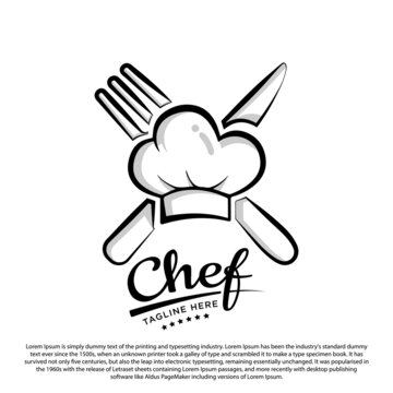 Chef Design Logo template. Chef hat and knife fork vector illustration. Simple outline style