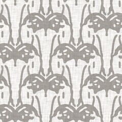 Seamless french neutral greige floral farmhouse linen background. Provence grey white rustic romantic woven pattern texture. Shabby chic style tonal cottage flower textile print.  - 453393400