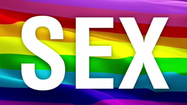 Sex text on Rainbow flag video Isolated waving in wind. Realistic Sex Flag background. Rainbow Sex Flag Looping Closeup 1080p Full HD 1920X1080 footage. Sex Rainbow colors Pride concept flags footage 