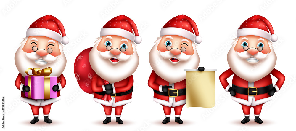 Aufkleber santa claus christmas character vector set. 3d santa claus characters in friendly and smiling expres