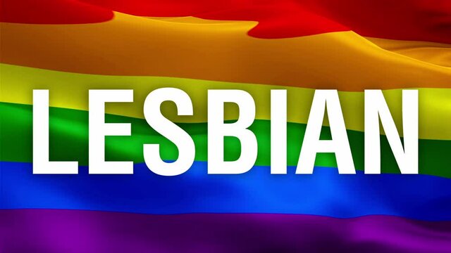 Lesbian text on Rainbow waving flag. Pride 3d lesbian flag waving Isolated. Sign of Rainbow seamless loop animation. lesbian flag HD resolution Background.lesbian Rainbow flag LGBT Closeup 1080p Full 