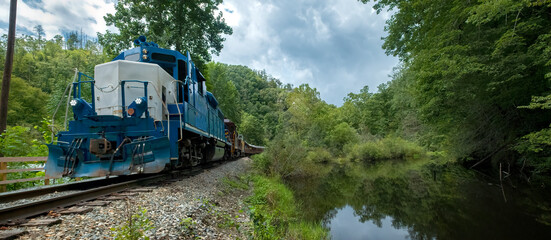 Train arriving at Nantahala Outdoor Center, North Carolina
