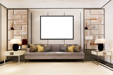 3d rendering mock up frame with beautiful classic sofa