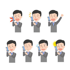 携帯電話で話す会社員男性ポーズセット