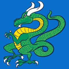 Fototapeta premium illustration green dragon and blue background