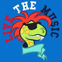 Cute Dinosaur punk with glasses and text with colors and blue background