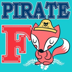 cute print of pirate fox text and blue background