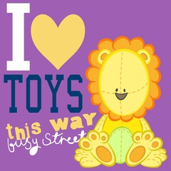 cute lion print with text and purple background
