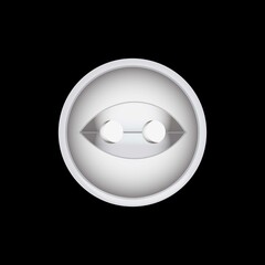 mask print inside a silver circle with a black background