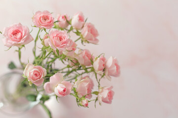 Obraz na płótnie Canvas ピンクの背景にピンクの薔薇の花束