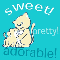 cute cats, text sweet pretty and blue background