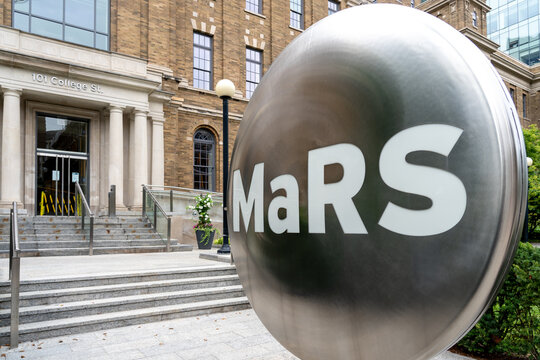 Toronto, Canada-August 25, 2021: MaRS Discovery District Sign And Building In Toronto. MaRS Is A Not-for-profit Corporation Supports Canada's Most Promising Startups.