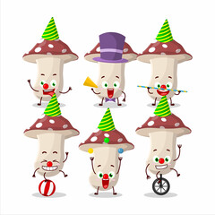 Cartoon character of amanita with various circus shows