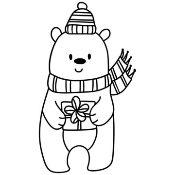 Christmas bear outline design illustration for web, wedsite, application, presentation, Graphics design, branding, etc.