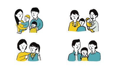 様々な子育て世代の家族のイラスト