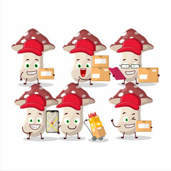 Cartoon character design of amanita working as a courier