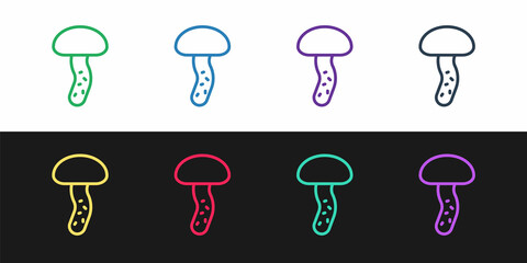 Set line Mushroom icon isolated on black and white background. Vector