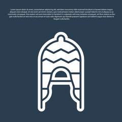 Blue line Winter hat icon isolated on blue background. Vector