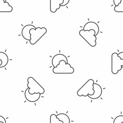 Grey line Sun and cloud weather icon isolated seamless pattern on white background. Vector