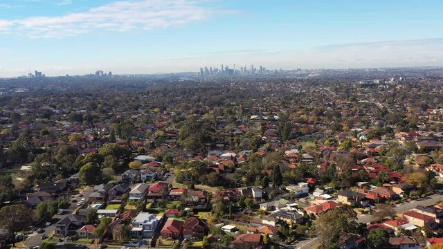 TAFE in Top Ryde of Sydney West &ndash; aerial panning over suburbs as 4k.
