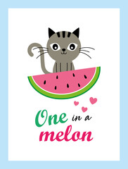 cute kitten cat and watermelon one in a melon vector