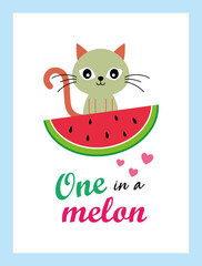 cute kitten cat and watermelon one in a melon vector