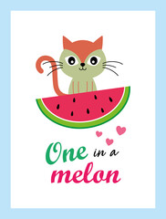 cute kitten cat and watermelon one in a melon vector