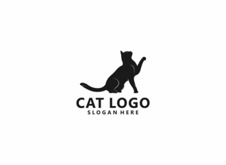 cat logo with cute cat illustration asking the owner for something