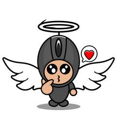 doodle vector cartoon character cute computer mouse mascot costume angel with love chat bubble