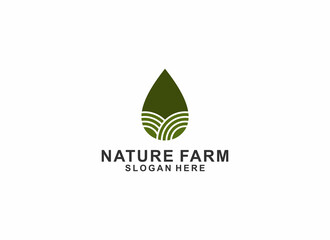 natural farm logo by combining water droplets and farmland depicting fertile farmland due to the abundance of water resources