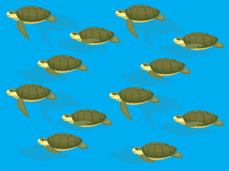 Fototapeta na wymiar Animal Animation Sea Turtle Kemp's Ridley Vector Seamless Wallpaper