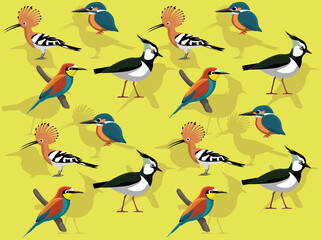 Animal Animation Bird Hoopoe Kingfisher Lapwing Vector Seamless Wallpaper