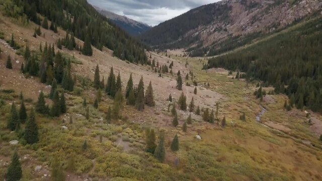 Drone aerial over Aspen Colorado in the fall season. 