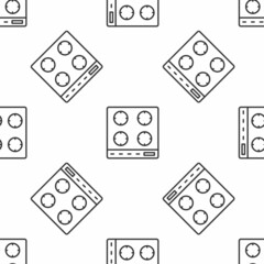 Grey line Gas stove icon isolated seamless pattern on white background. Cooktop sign. Hob with four circle burners. Vector