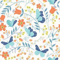 seamless pattern with Floral and butterfly 