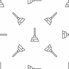 Grey line Handle broom icon isolated seamless pattern on white background. Cleaning service concept. Vector
