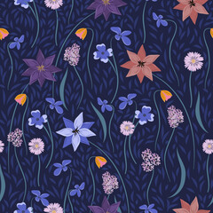 Wild Floral Vector Seamless Pattern. Ditsy style. Pattern for fashion and print. 