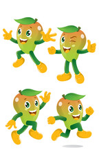 set of mangoes mascot on funny cartoon character 
