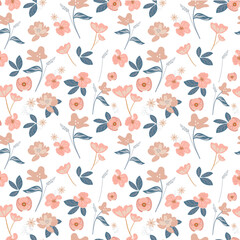 Flowers Vector Seamless Pattern. Ditsy style. Pattern for fashion and print. 