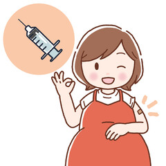 注射を打ち終わった妊婦のイラスト（予防接種・ワクチン接種）