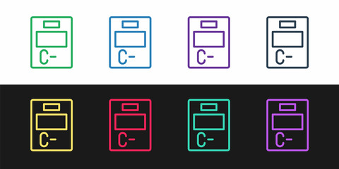 Set line Exam paper with incorrect answers survey icon isolated on black and white background. Bad mark of test results. Vector