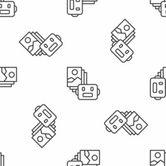 Grey line Artificial intelligence robot icon isolated seamless pattern on white background. Machine learning, cloud computing. Vector