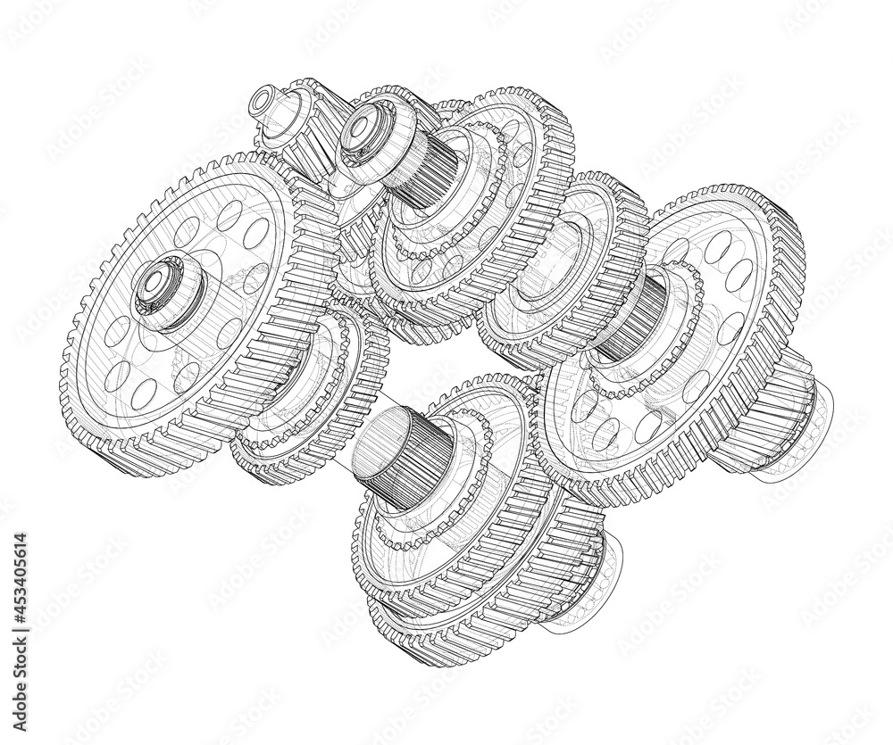 Poster gearbox sketch. vector rendering of 3d