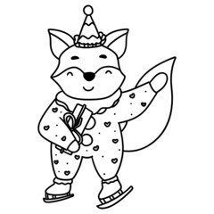 Christmas Birthday-Fox outline design illustration for web, wedsite, application, presentation, Graphics design, branding, etc.